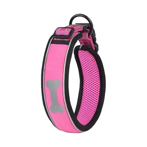 Labrador Hundehalsband für mittelgroße und kleine Haustiere, mit reflektierendem Ring und Knochenmuster (Pink, L) von Generic