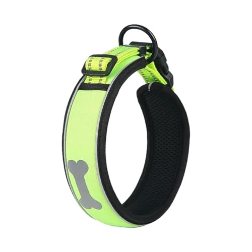 Labrador Hundehalsband für mittelgroße und kleine Haustiere, mit reflektierendem Ring und Knochenmuster (Silbergrün, XS) von Generic