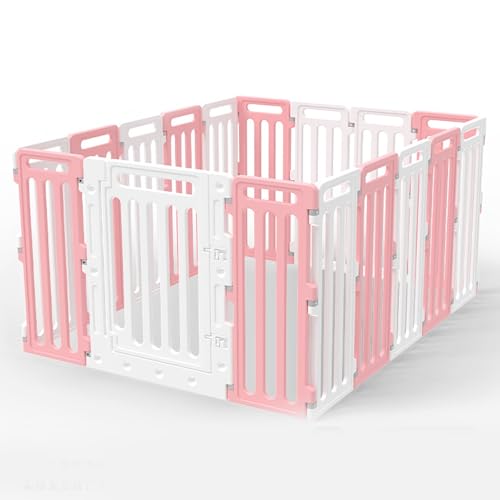 Laufstall, Hundekäfig, Laufstall, Tragbare Hundebox Zaun Kunststoff Haustier Hundebox Indoor Outdoor(Pinky,70 * 70 * 67cm) von Generic