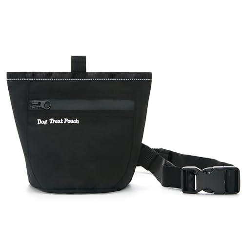 Leckerli-Hüfttasche für Hunde mit Gürtelclip, Oxford-Stoff, Haustier-Trainingstasche, freihändiges Gehen mit Reißverschluss, schwarz, tragbarer Welpen-Snack-Halter von Generic