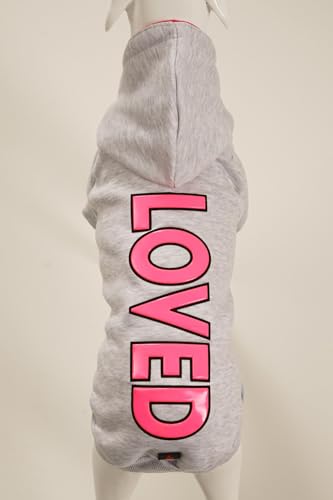 Loved Gray Hunde-Kapuzenpullover – Fleece-gefüttertes Winter-Outfit, stilvoller Hochfrequenzdruck auf der Rückseite, Baumwoll-Sweatshirt mit Kapuze, warmer Kapuzenpullover mit Loch für die Leine, für von Generic