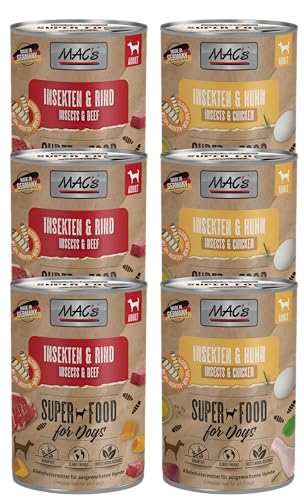 Mac's Dog | Hundefutter Insekt | mit Rind oder mit Huhn | auch als 6er Mix | bei Futtermittelunverträglichkeiten geeignet | getreidefreies Nassfutter für Hunde (6X 400g, Mix) von Generic