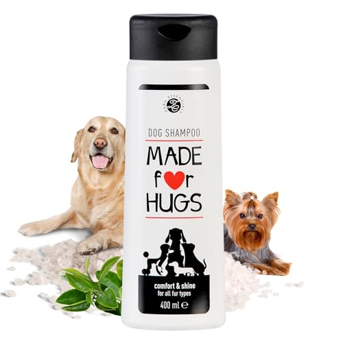 MADE for HUGS Hundeshampoo 400 ml - Komfort & Glanz für Alle Felltypen, Shampoo für Hunde für Langhaar & Kurzhaar, Bei Juckreiz, Geruch & trockene Haut. Mit Liebe Gemacht und Führt zur Umarmungssucht von MADE for HUGS