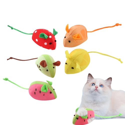 Maus-Plüsch-Katzenspielzeug, Kätzchen-Plüschspielzeug,Süßes Kissenspielzeug Plüschspielzeug | Beißspielzeug, interaktives Katzenspielzeug, Cartoon-Maus, weiches Haustierspielzeug, 5 Stück, von Generic