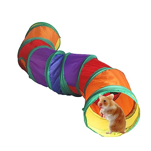 Meerschweinchen-Versteck | 2-Wege-Spiel- und Ruhetunnel für Kleintiere,Zubehör und Spielzeug, zusammenklappbares regenbogenfarbenes Versteck und Ruhe für Kaninchen-Frettchen-Hamster von Generic