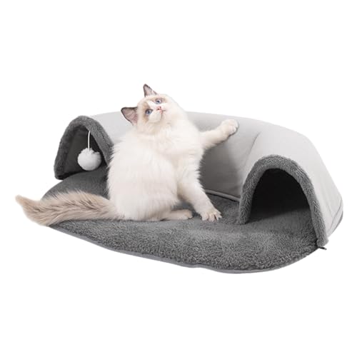 Mini-Katzentunnelbett, weicher Plüsch-Katzentunnel mit weißem Plüschball, 2 Größen, geräumiges Katzenversteck, Katzentunnel-Schlafbett, Katzenhöhlen-Tunnelbett, Katzenröhrenbett zum Spielen und Schlaf von Generic