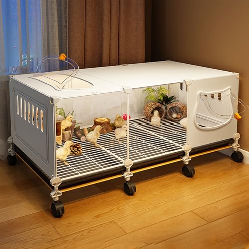 Mobiler Hühnerzaun Mit Ablage Und Universalrollen Transparentes Panel-Design Hühnerstall Kunststoff Aus PP Und Eisen für Hühner Geflügel Kleintiere(White,105 * 45 * 45CM) von Generic