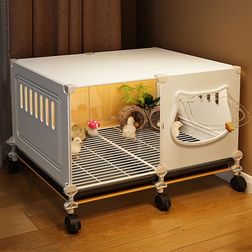 Mobiler Hühnerzaun Mit Ablage Und Universalrollen Transparentes Panel-Design Hühnerstall Kunststoff Aus PP Und Eisen für Hühner Geflügel Kleintiere(White,70 * 45 * 45CM) von Generic