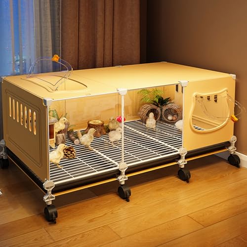 Mobiler Hühnerzaun Mit Ablage Und Universalrollen Transparentes Panel-Design Hühnerstall Kunststoff Aus PP Und Eisen für Hühner Geflügel Kleintiere(Yellow,105 * 45 * 45CM) von Generic