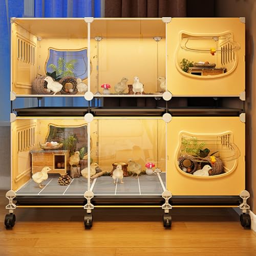 Mobiler Hühnerzaun Mit Ablage Und Universalrollen Transparentes Panel-Design Hühnerstall Kunststoff Aus PP Und Eisen für Hühner Geflügel Kleintiere(Yellow,105 * 45 * 90CM) von Generic
