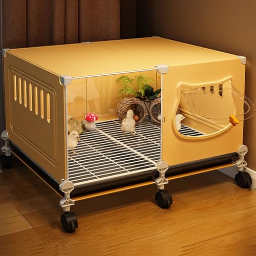 Mobiler Hühnerzaun Mit Ablage Und Universalrollen Transparentes Panel-Design Hühnerstall Kunststoff Aus PP Und Eisen für Hühner Geflügel Kleintiere(Yellow,70 * 45 * 45CM) von Generic