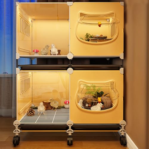 Mobiler Hühnerzaun Mit Ablage Und Universalrollen Transparentes Panel-Design Hühnerstall Kunststoff Aus PP Und Eisen für Hühner Geflügel Kleintiere(Yellow,70 * 45 * 90CM) von Generic