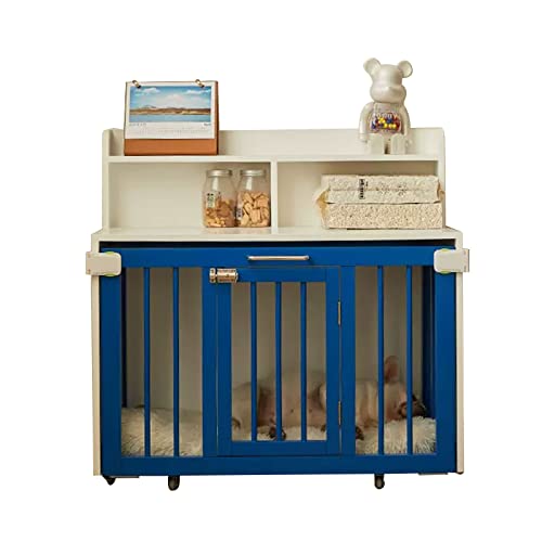 Möbel-Beistelltisch mit Tür, einziehbarer Platz, Hundehütte für den Innenbereich mit herausnehmbarem Tablett, großes Fassungsvermögen, 78,9 cm, Hundebox aus Holz, Blau Möbel-Beistelltisch mit Tür, einziehbarer Platz, Hundehütte für den Innenbereich mit herausnehmbarem Tablett, großes Fassungsvermögen, 78,9 cm, Hundebox aus Holz, Blau von Generic