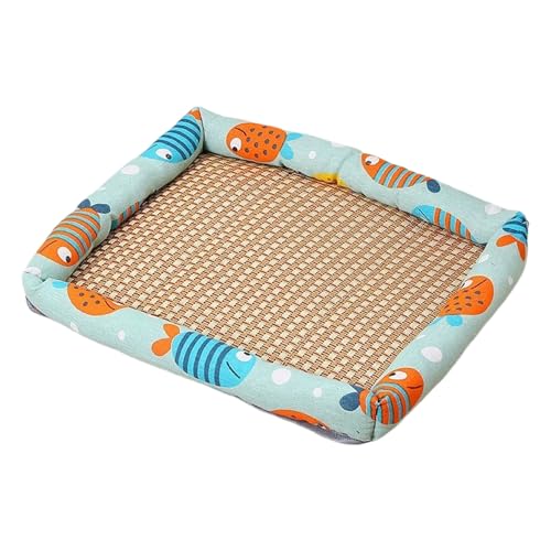 Natürliche Haustiermatte, Haustierkühler, Sommer-Leinen-Rattanmatte, gewebt, atmungsaktiv, quadratisch, waschbar, Rattanbett mit Rand für Hunde und Katzen Nts192 (Sky Blue, L) von Generic