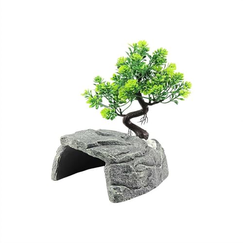 Natürliche Reptilienversteckhöhle – Bonsai-Felsendekoration aus Kunstharz für Terrarium, sicheres Versteck für Eidechsen und kleine Haustiere, leicht zu reinigen, ungiftig, Dekoration für Schildkröten von Generic