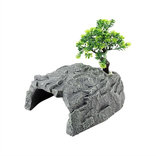Natürliche Reptilienversteckhöhle – Bonsai-Felsendekoration aus Kunstharz für Terrarium, sicheres Versteck für Eidechsen und kleine Haustiere, leicht zu reinigen, ungiftig, Dekoration für Schildkröten von Generic