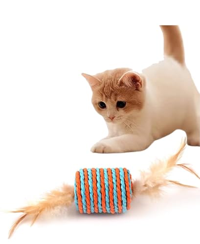 Natürlicher Katzenminze- und Katzenball, Katzen-Feder, Leckerli-Ball, Spielzeug, Katzenkratzball, bewegungsaktivierte Zahnreinigung, Schleifen, Spielen, Jagd, Kau-Klauenspielzeug, 2 Stück von Generic