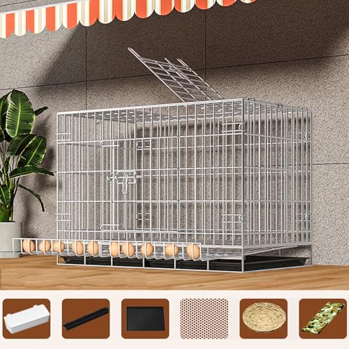 Netz Hühnergehege Groß Aus Metall Mit Herausziehbarem Boden-Tablett Verriegelungstür Regenabdeckung Herausnehmbarem Ei-Tablett Hühnerhaus Winterfest Klein(85 * 60 * 70CM) von Generic