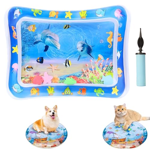 Ocean Breeze Splashland Cat Water Play Mat - Anti-Scratch Thickened Water Sensory Toy with Fish, Interactive Pet Bed Mat for Indoor Cats, Includes Air Pump (B) von Generic