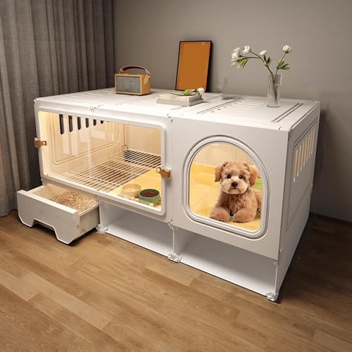 Outdoor Katzenhaus Winterfest Gross Leicht zu Reinigender, Katzenkäfig Balkon Katzenhütte im Freien for Wenig Platz, Stabile Katzenkäfige, Montieren(White,106 * 46 * 52cm) von Generic