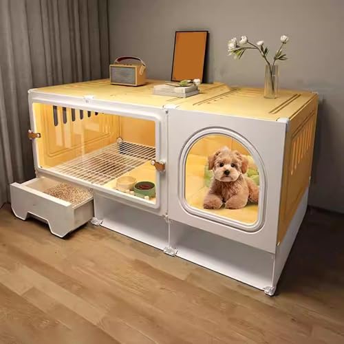 Outdoor Katzenhaus Winterfest Gross Leicht zu Reinigender, Katzenkäfig Balkon Katzenhütte im Freien for Wenig Platz, Stabile Katzenkäfige, Montieren(Yellow,106 * 46 * 52cm) von Generic
