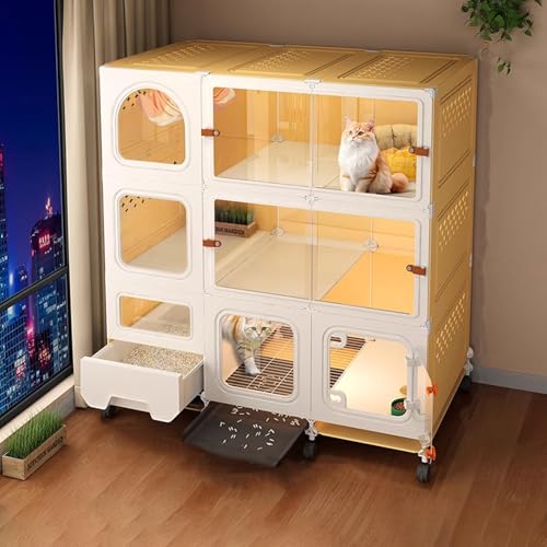 Outdoor Katzenhaus Winterfest Gross mit Katzentoilette, Katzenhaus Indoor 2 Etagen Stabiler Transparente Katzenhütte for Hauskatzen, Geräumigem Innenraum(107 * 45 * 117cm) von Generic
