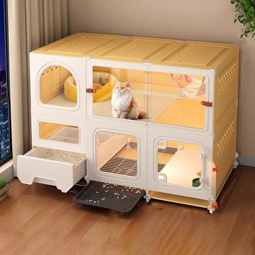 Outdoor Katzenhaus Winterfest Gross mit Katzentoilette, Katzenhaus Indoor 2 Etagen Stabiler Transparente Katzenhütte for Hauskatzen, Geräumigem Innenraum(107 * 45 * 82cm) von Generic