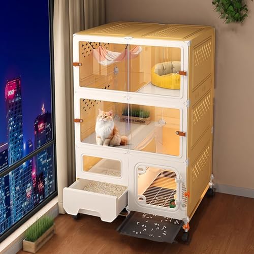 Outdoor Katzenhaus Winterfest Gross mit Katzentoilette, Katzenhaus Indoor 2 Etagen Stabiler Transparente Katzenhütte for Hauskatzen, Geräumigem Innenraum(72 * 45 * 117cm) von Generic