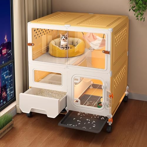 Outdoor Katzenhaus Winterfest Gross mit Katzentoilette, Katzenhaus Indoor 2 Etagen Stabiler Transparente Katzenhütte for Hauskatzen, Geräumigem Innenraum(72 * 45 * 82cm) von Generic