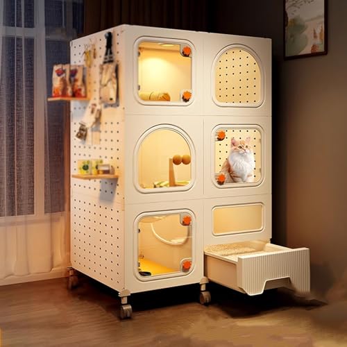 Outdoor Katzenhaus Winterfest Gross mit Katzentoilette, Katzenhaus Indoor 2 Etagen for Den Innenbereich mit Steckbrett for Aufhängen Von Schlüsseln und Taschen(71 * 36 * 110cm) von Generic