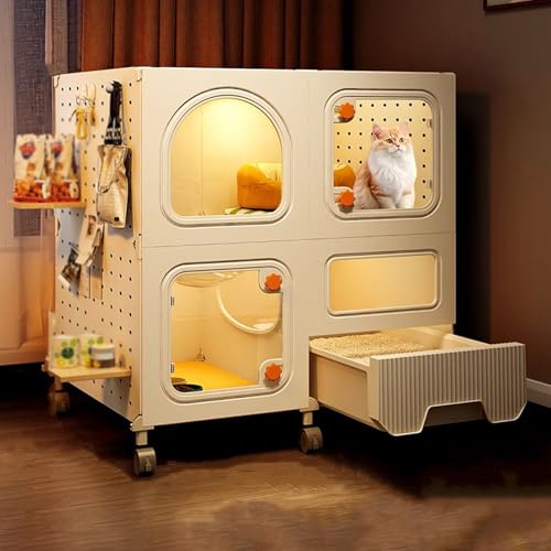 Outdoor Katzenhaus Winterfest Gross mit Katzentoilette, Katzenhaus Indoor 2 Etagen for Den Innenbereich mit Steckbrett for Aufhängen Von Schlüsseln und Taschen(71 * 36 * 75cm) von Generic