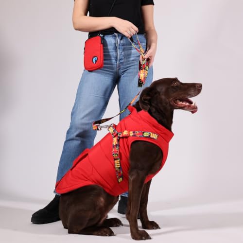Pawlook Hunde-Regenmantel mit Brustleine und Halsband, wiederverwendbarer, wasserdichter Haustiermantel für kleine Hunde, mittelgroße Hunde, große Hunde (Rot, L) von Generic