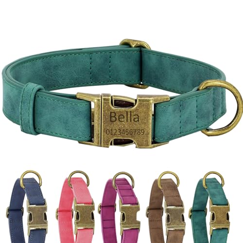 Personalisiertes Hundehalsband Personalisierted, Langlebige Robuste Hundehalsbänder mit Schnellverschluss-Metallschnalle, Individuell Verstellbares Haustierhalsband aus Kunstleder (Grün M) von Generic