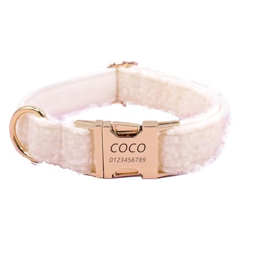 Personalisiertes Hundehalsband mit gravierter Metallschnalle – Haustierhalsbänder personalisiert mit Namen und Telefonnummer – Teddybär-Stil – verstellbare Größen für Rassen (Weiß,XS) von Generic