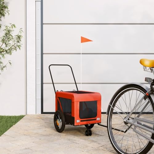 Pet Bike Trailer Orange und Black Oxford Stoff und Eisen, Komfortable Fahrt für Kleine Hunde und Haustiere, Glatte und Sichere Reise für Lebensmittel und Sportgeräte von Generic