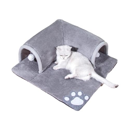 Pet Cave Tunnel - Katzenbetthaus, interaktiver Rohrspielzeug, faltbare Spielmatte | Weicher gemütlicher Tunnel mit Hangspielzeug, abnehmbare schlafende Höhle kleine Haustiere, Kätzchen, Kaninchen, Mee von Generic