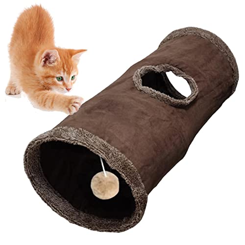 Pet Play Tunnel, Brauner Plüsch Haustier Tunnel – weiches interaktives Spielzeug Spieltunnel mit Löchern für Katzen, Kaninchen, Kätzchen, Welpen und kleine Haustiere von Generic