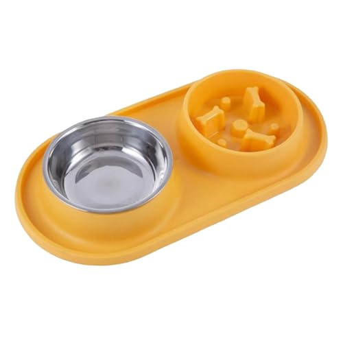 Pet Supplies Slow-Food-Napf mit auslaufsicherem Außenring-Design, Rutschfester herunterfallender Hundenapf, doppelter Futter- Trinknapf, 2-in-1-Edelstahl-Hundefutter Wasser RbA501 (Yellow, One Size) von Generic