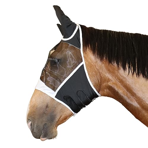 Pferd Fliegenmaske mit Ohren | UV & Fliegenschutz | Atmungsaktive und dehnbare Lycra-Fliegenmasken für Pferde mit doppeltem Klettverschluss von Generic