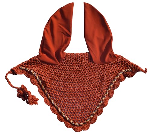 Pferdeohrenhaube, Ohrennetz, Hut, Fliegenhaube, Maske, Fliegenschleier, handgefertigt, Baumwolle (Rust, Pony) von Generic