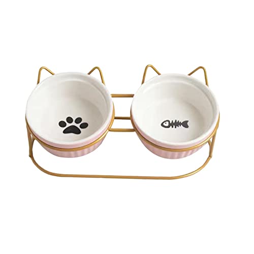 Porzellan-Doppelnapf für Katzen, Hunde, erhöhter Katzennapf, abnehmbarer Halsschutz, Trinknapf, rutschfester Wasserspender für kleine, mittelgroße und große Hunde, weiß von Generic