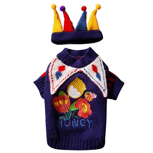 Pullover für kleine Hunde, Clown-Kostüm, lustiger Hunde-Jocker, Strickmode, Haustier-Herbst- und Winterkleidung, warmes Strickhemd für Welpen, Hundepullover, Hundeweste, (Blue, XS) von Generic