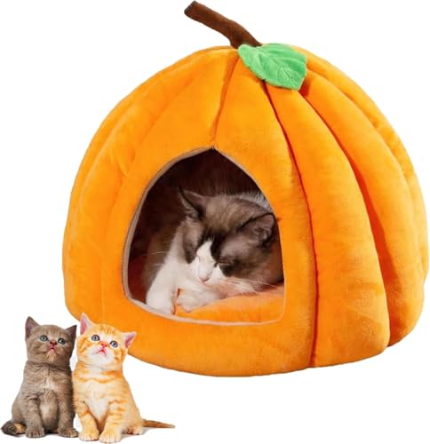 Pumpkin Cat Bed,Cute Pumpkin Shape Cat Cave Bed with Removable Cushion,Cute Halloween Cats Tent for Kitten Small Dogs (Orange, M) von Generic