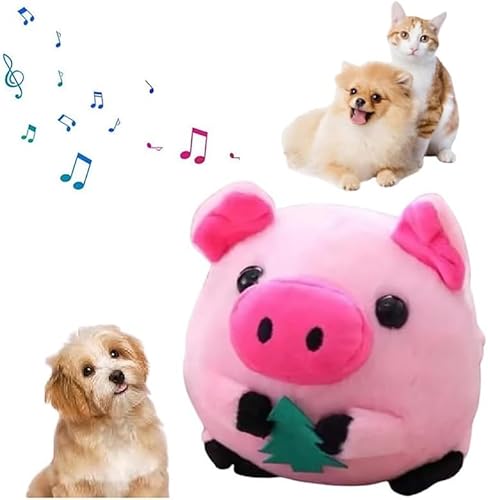 Quietschendes, interaktives Hundeballspielzeug, aktives, bewegliches Plüschtier für Haustiere, Kauplüsch, formell, mittelgroß, um sie mit Springender Musik zu beschäftigen (rosa Schwein) von Generic