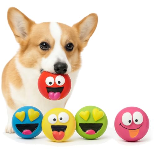 Quietschendes Hundespielzeug-Set für kleine Hunde, 5 Stück, Latex-Emoji-Ball, Kauspielzeug für Welpen, langlebiges Apportierspielzeug für den Innenbereich mit lustigen Gesichtern, ungiftig, XS Größe von Generic