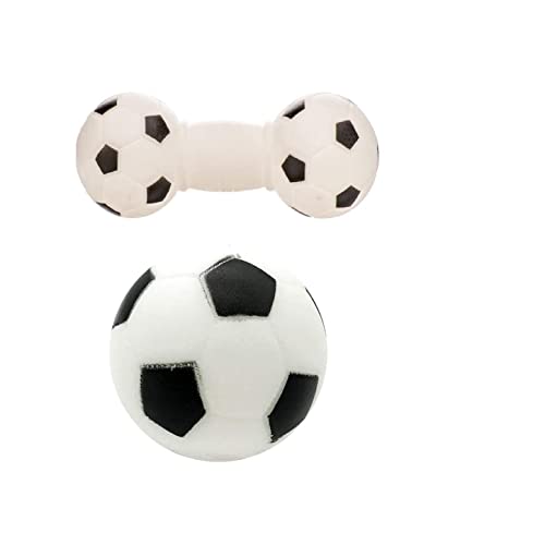 Quietschendes Hundespielzeug aus Vinyl für Hunde und Welpen, 2 Stück, Schwarz und Weiß, Fußball, klein + schwarz-weiße Hantel von Generic