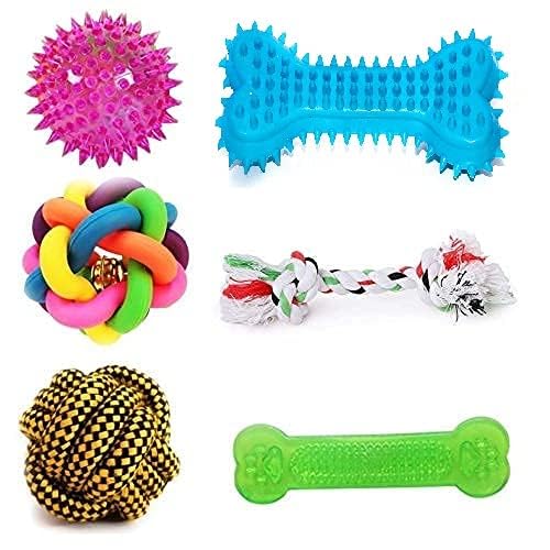 Quietschendes Seil, Kauspielzeug für Hunde, Welpen, 6 Stück, quietschende Hantel, 2 Knoten, Seilball, LED-Ball Quietschendes Seil, Kauspielzeug für Hunde, Welpen, 6 Stück, quietschende Hantel, 2 Knoten, Seilball, LED-Ball von Generic