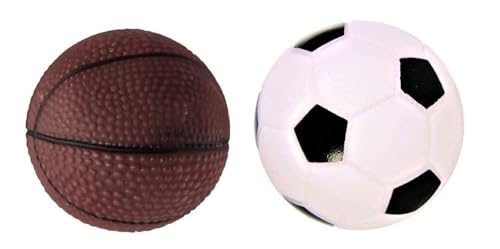 Quietschspielzeug aus Naturkautschuk, Vinyl, für kleine Welpen/Hunde, 1 Korbball + 1 Fußball (2er-Set, Farbe kann variieren) von Generic