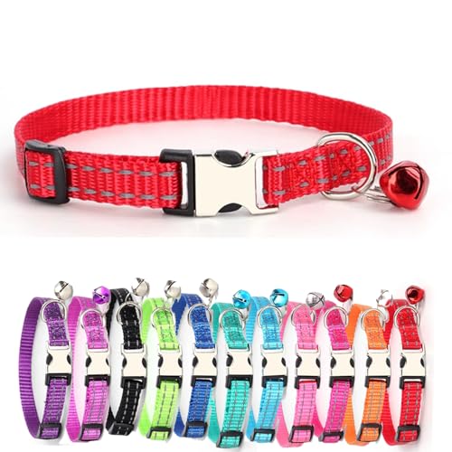 Reflektierend katzenhalsband Haustierhalsband mit individueller Gravur, personalisiertes Katzen mit Sicherheitsverschluss, individuelle Halsbänder mit Glöckchen für Katzenjungen (Rot,XS) von Generic