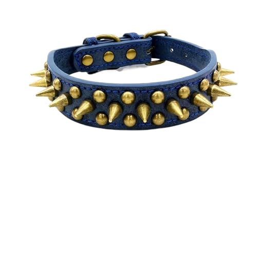 Retro-Hundehalsband – robuste und verstellbare Ledernieten, um Bissen zu widerstehen (Deep Blue, Silver S) von Generic